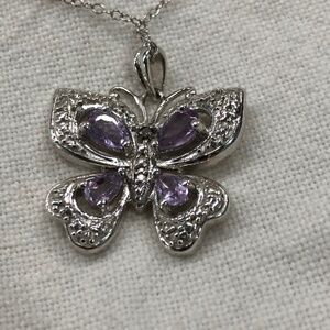 Vintage silver amethyst butterfly necklace